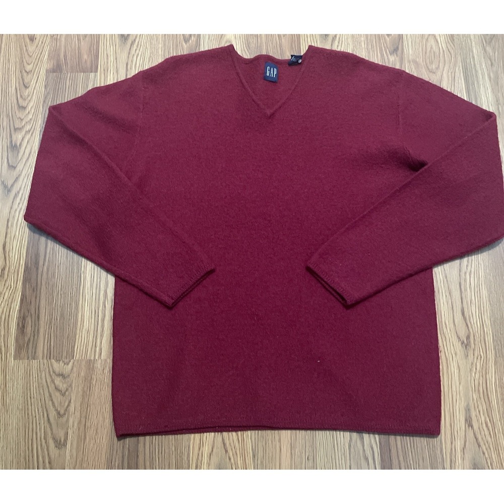 Gap Mens Medium Wool V-Neck Sweater Tight-Knit Red